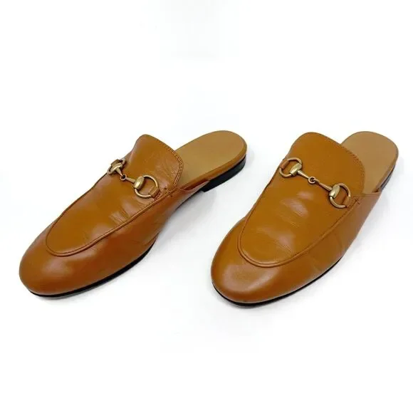 GUCCI Princetown Loafers Tan Brown Mules Shoes Slippers Horsebit EU 35.5 US 5.5 - Picture 4 of 13